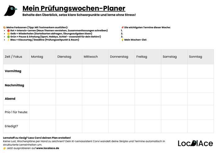 Vorschau des Prüfungswochen-Planers von LocalAce